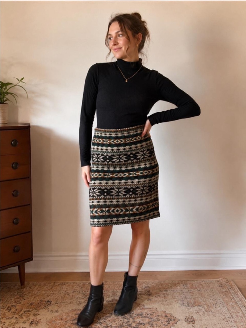 Kersh Fair Isle Print Brushed Fleece Skirt Size L